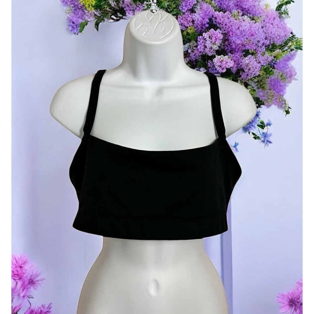 Gap Fit Power Medium Impact Black Sports Bra Sz Large Straight Neckline Stretch